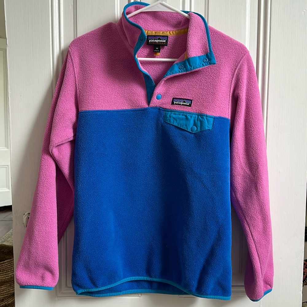 Patagonia Pink and Blue Synchilla Fleece Pullover